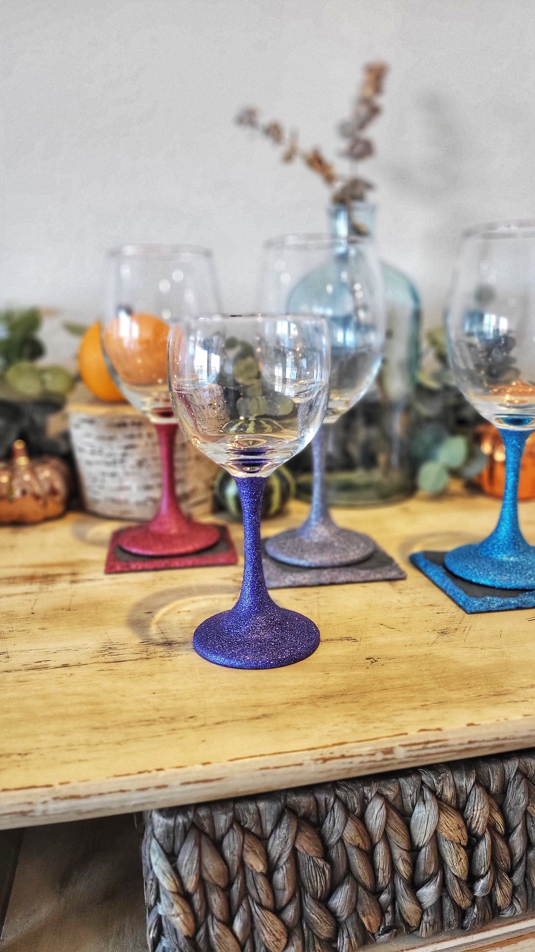 Wine Glass Glitter Deep Blue 14 oz. Cheers Ink