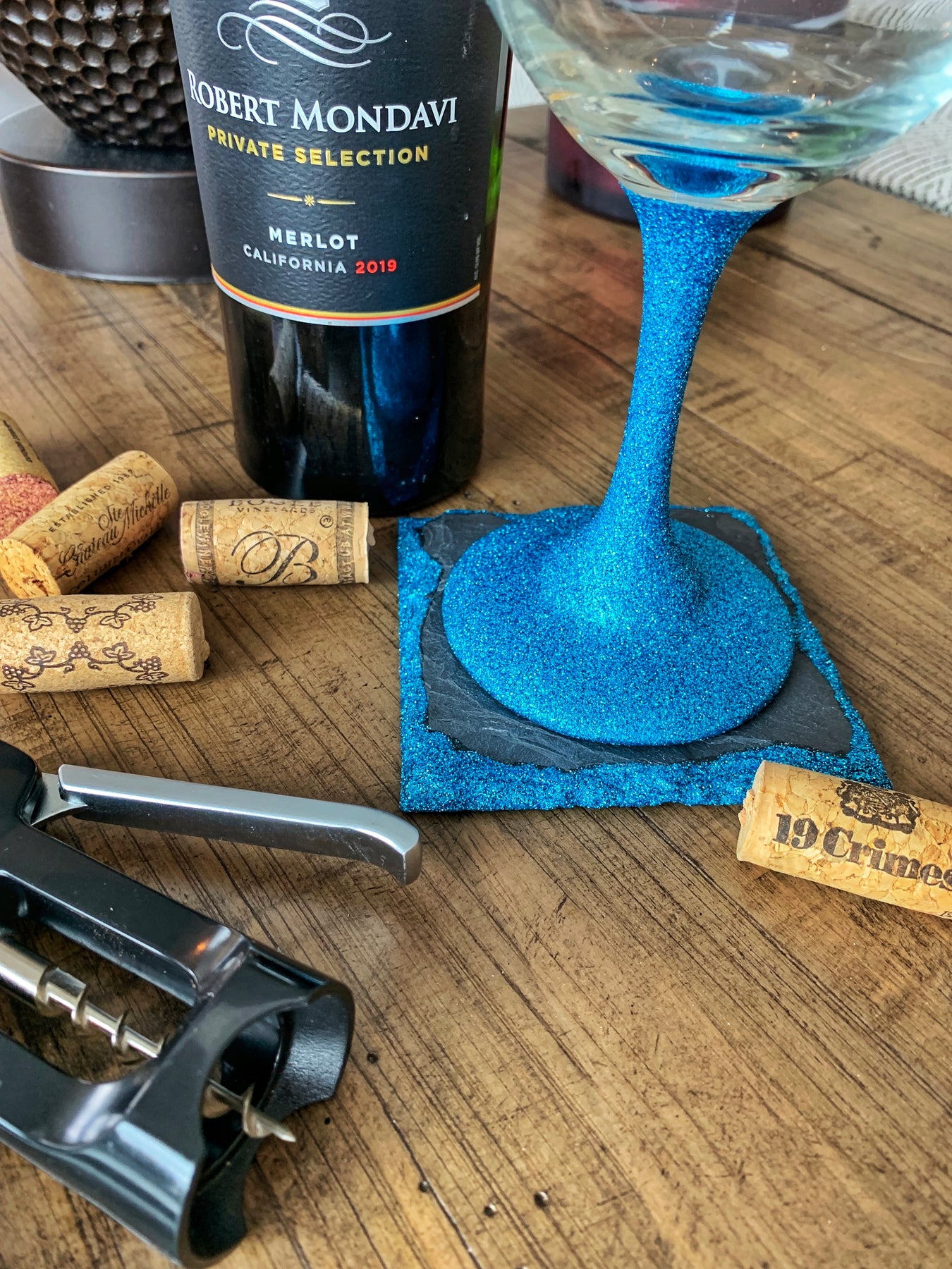 Aqua 20 oz. Glitter Wine Glass and Coaster – Cheers Ink